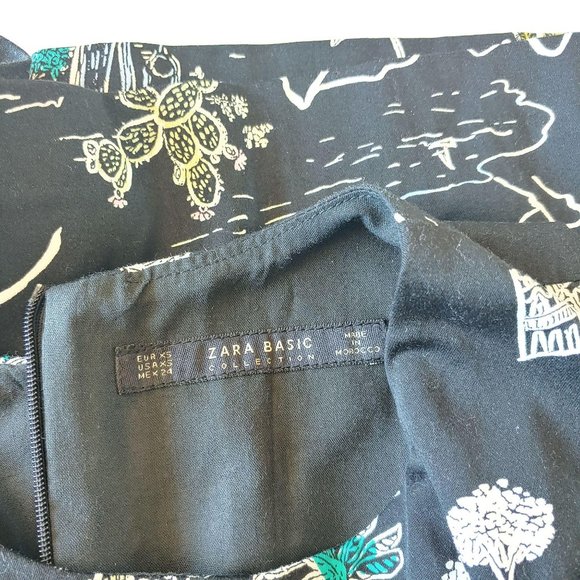 Zara Cactus Print Cut Out Twist Romper Shorts Playsuit XS Black Plants - Picture 7 of 7